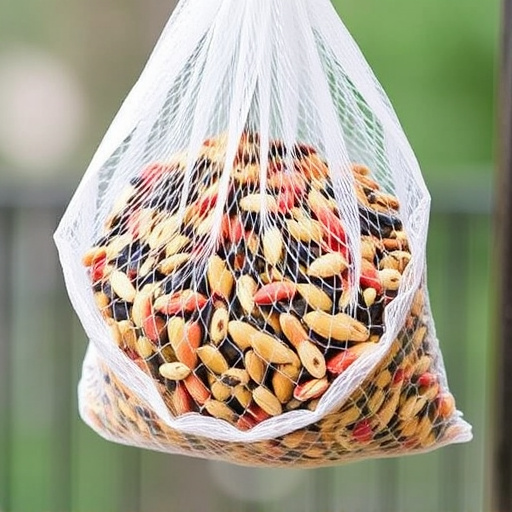 Birdseed mix in mesh feeder bag