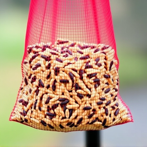 Birdseed mix in mesh feeder bag