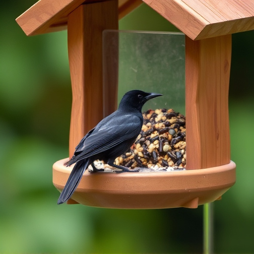 Blackbird near enclosed seed platform