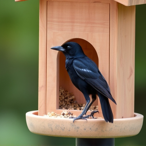 Blackbird near enclosed seed platform
