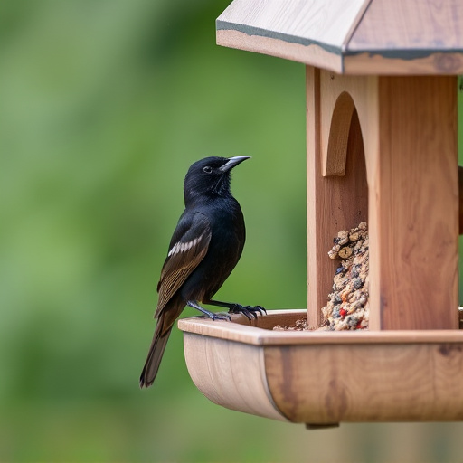 Blackbird near enclosed seed platform