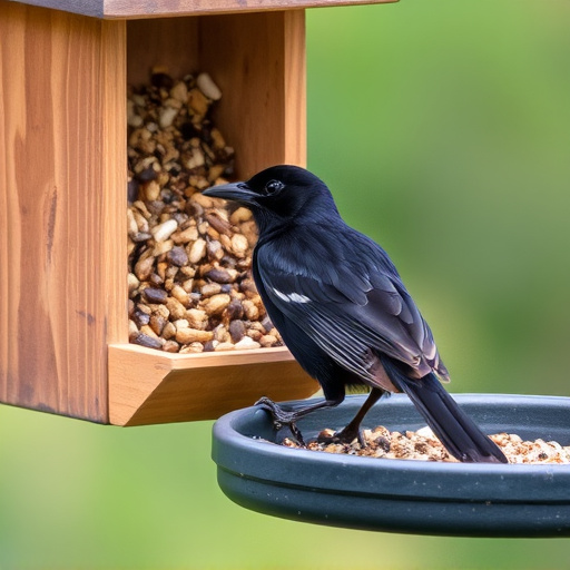 Blackbird near enclosed seed platform