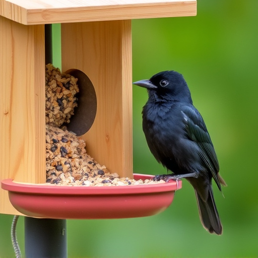 Blackbird near enclosed seed platform