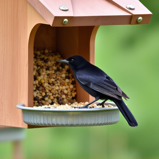 Blackbird near enclosed seed platform