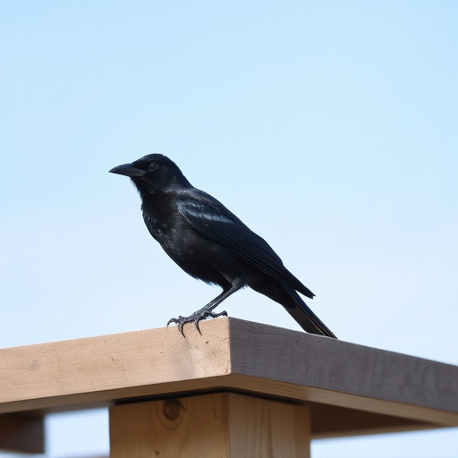 Blackbird perched under roofed platform