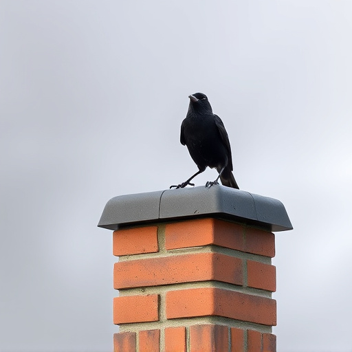 Blackbird singing from rooftop chimney