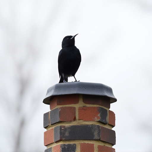 Blackbird singing from rooftop chimney