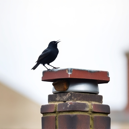 Blackbird singing from rooftop chimney