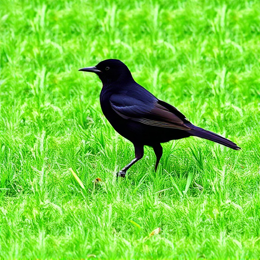 Blackbird standing on lush green lawn