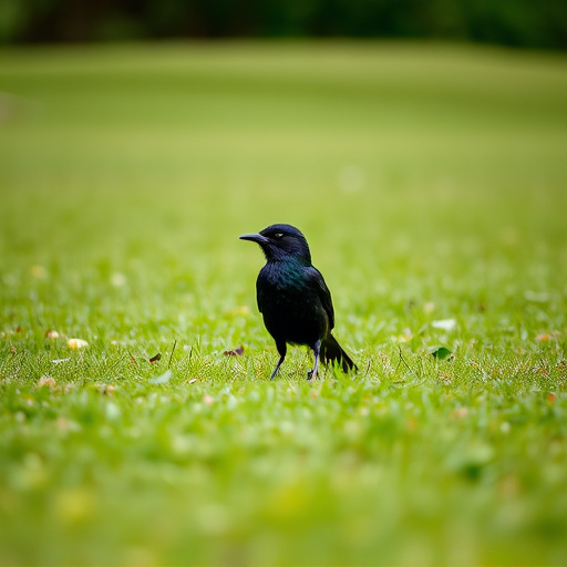 Blackbird standing on lush green lawn