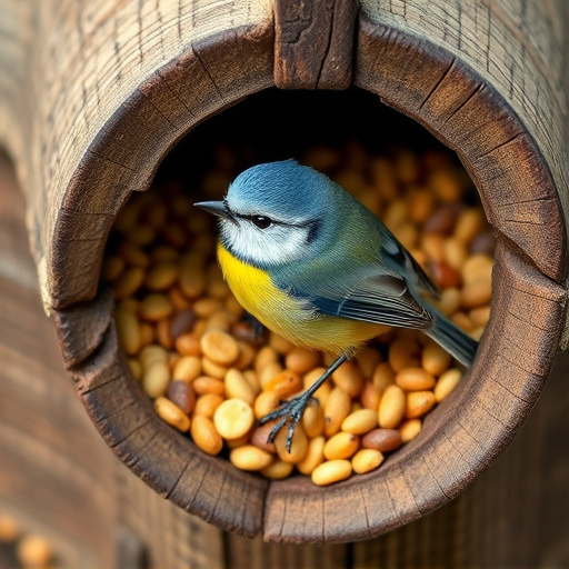 Blue tit clinging to mealworm-filled dish