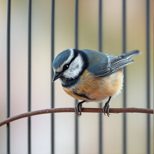 Blue tit eating suet from hanging cage