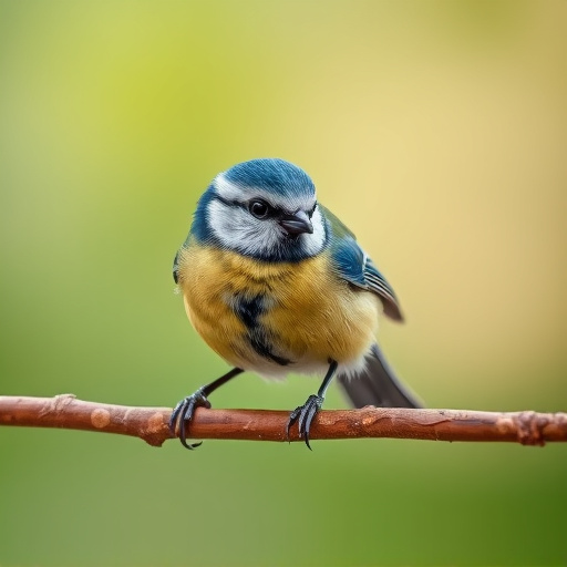 Blue tit eating suet from hanging cage