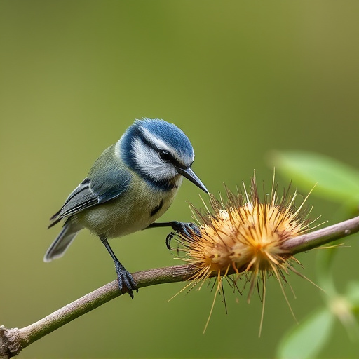 Blue tit feeding on caterpillars