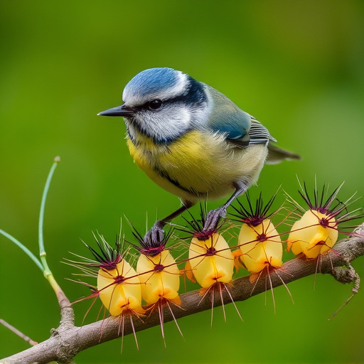 Blue tit feeding on caterpillars