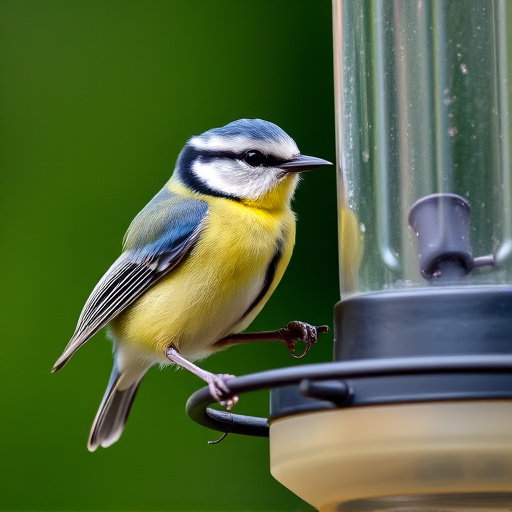 Blue tit feeding on hanging feeder