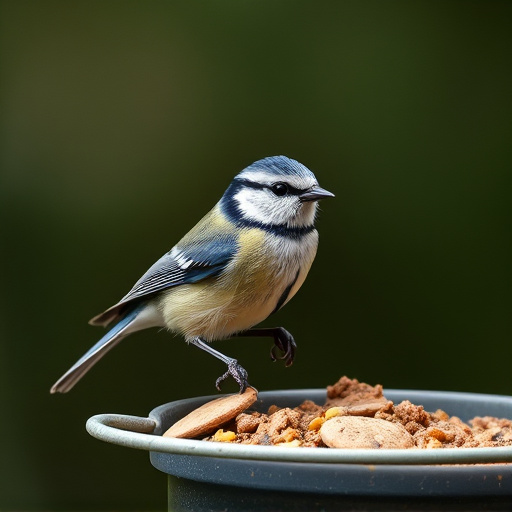 Blue tit feeding on hanging feeder