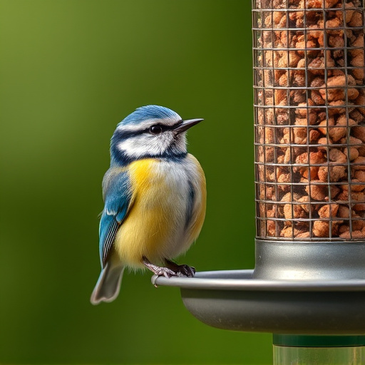 Blue tit feeding on hanging feeder