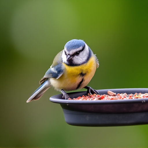 Blue tit feeding on hanging feeder