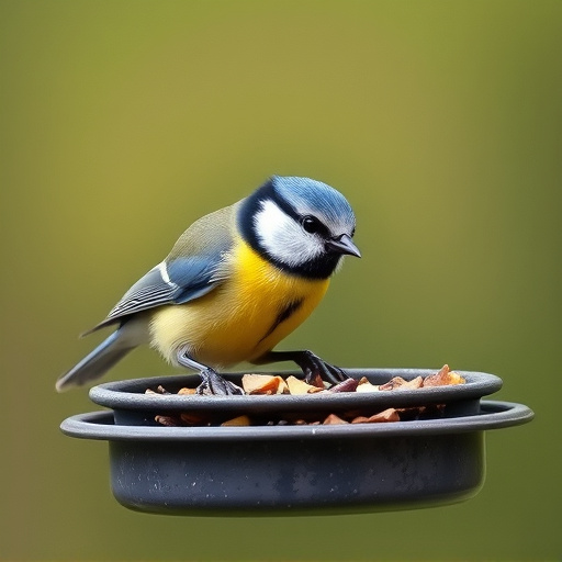 Blue tit feeding on hanging feeder