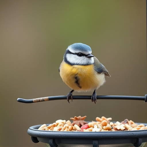 Blue tit feeding on hanging feeder