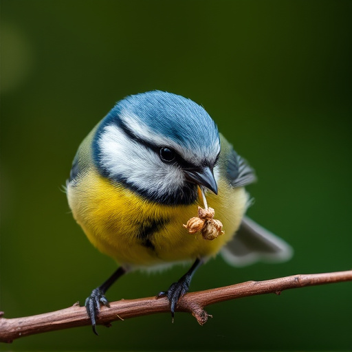 Blue tit holding seed in its beak