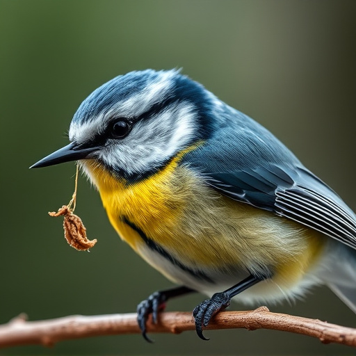 Blue tit holding seed in its beak