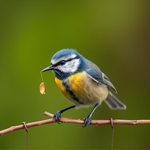 Blue tit holding seed in its beak