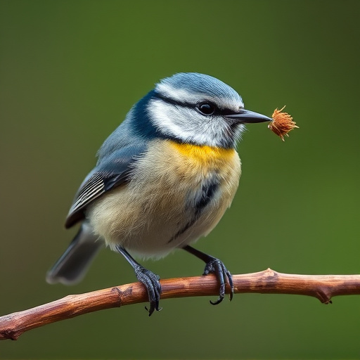 Blue tit holding seed in its beak