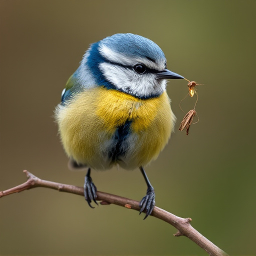 Blue tit holding seed in its beak
