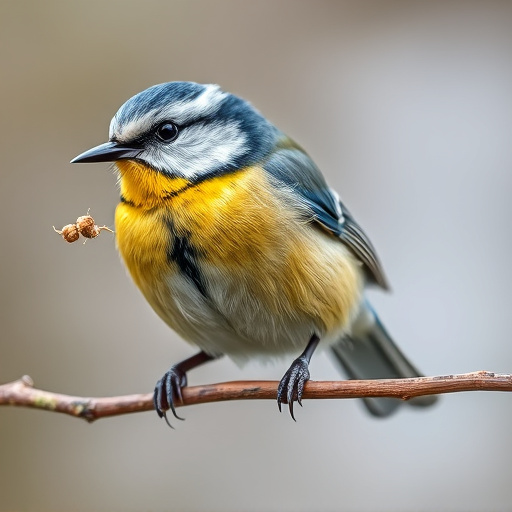 Blue tit holding seed in its beak