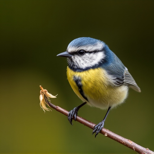 Blue tit holding seed in its beak