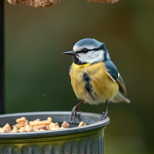 Blue tit perched on garden suet feeder