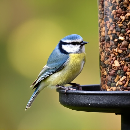 Blue tit perched on garden suet feeder