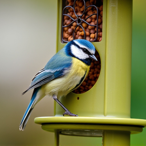 Blue tit perched on garden suet feeder