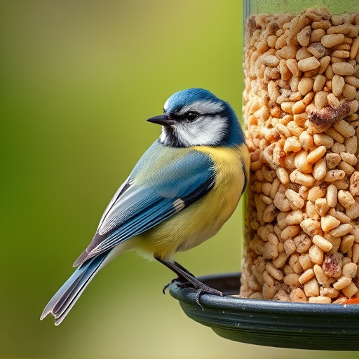 Blue tit perched on garden suet feeder