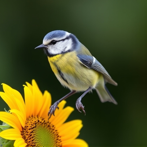Blue tit perched on sunflower heart feeder