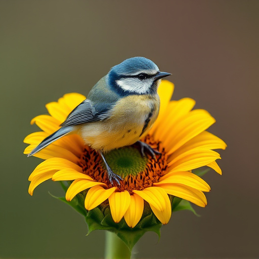Blue tit perched on sunflower heart feeder