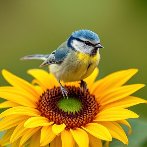 Blue tit perched on sunflower heart feeder