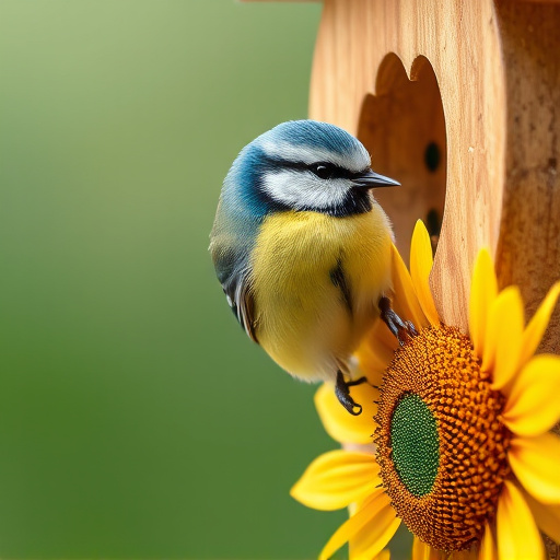 Blue tit perched on sunflower heart feeder