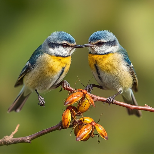 Blue tits enjoying fresh insects