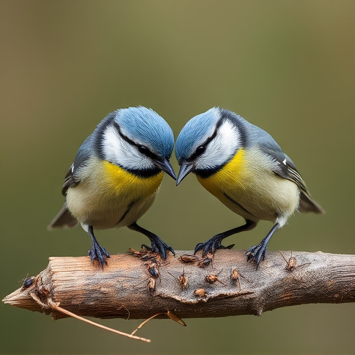Blue tits enjoying fresh insects