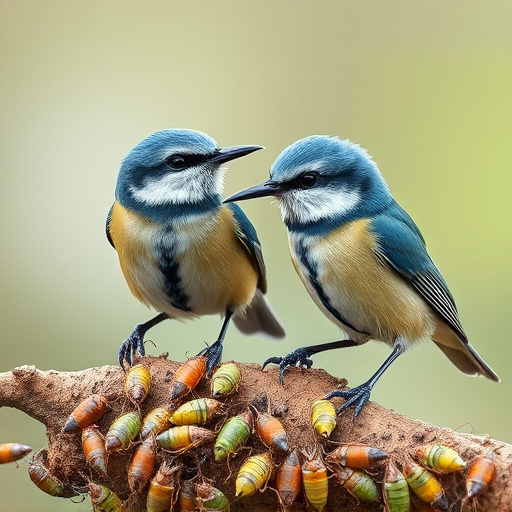 Blue tits enjoying fresh insects
