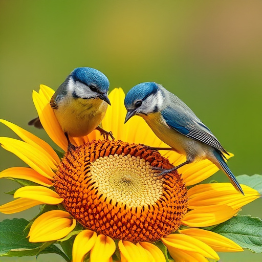 Blue tits feeding on sunflower seeds
