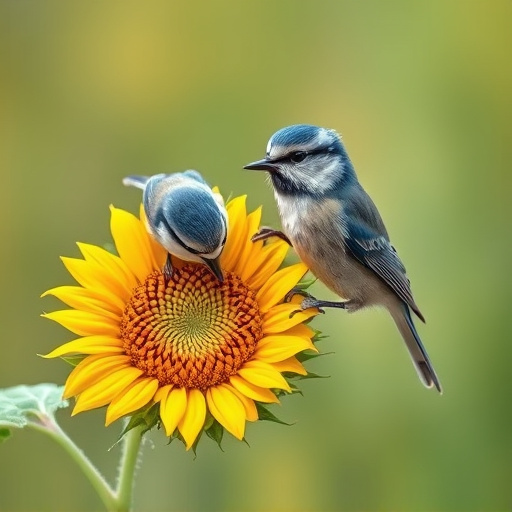 Blue tits feeding on sunflower seeds
