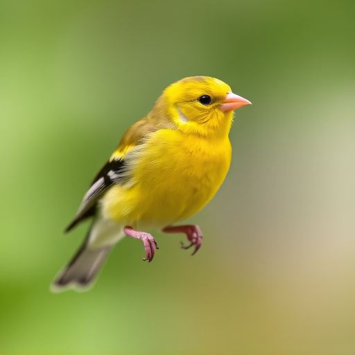Bright yellow finch perched on mesh tube