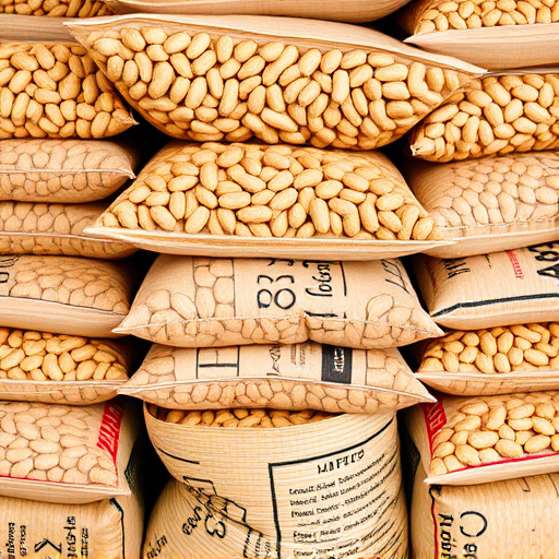 Bulk bags of peanuts stacked neatly