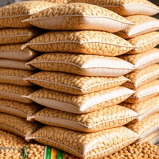 Bulk bags of peanuts stacked neatly