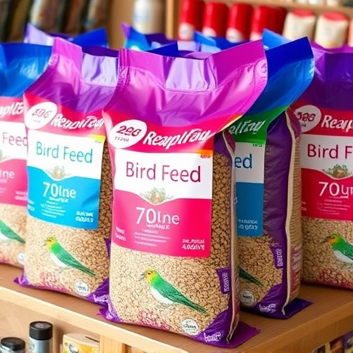 Bulk bird feed bags with price tags