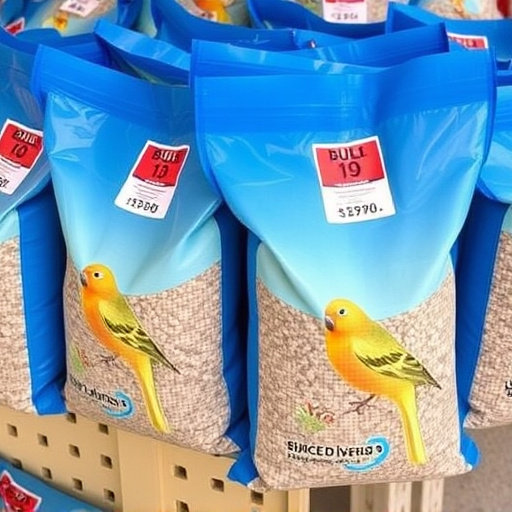 Bulk bird feed bags with price tags